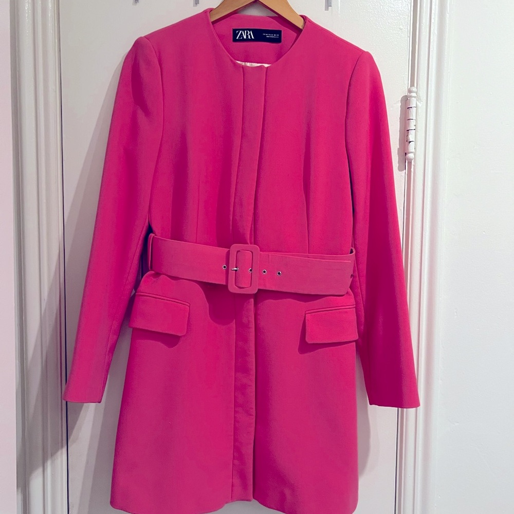 Zara Women's Pink Belted Coat